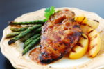 Peach Bourbon Chicken with Garlic Asparagus Spears