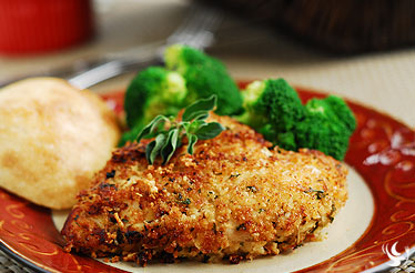 PARMESAN HERB CRUSTED CHICKEN WITH ALMOND GREEN BEANS