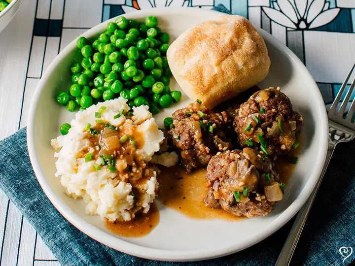 Salisbury Meatballs with Mushroom Gravy over Noodles